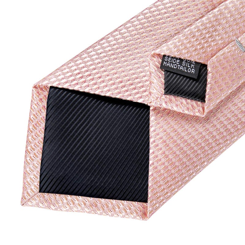 DiBanGu Silk Ties for Men Necktie and Lapel Pin Brooch Set Formal Woven Paisley Plaid Striped Solid Tie Wedding Party, Blush Pink - Image 5